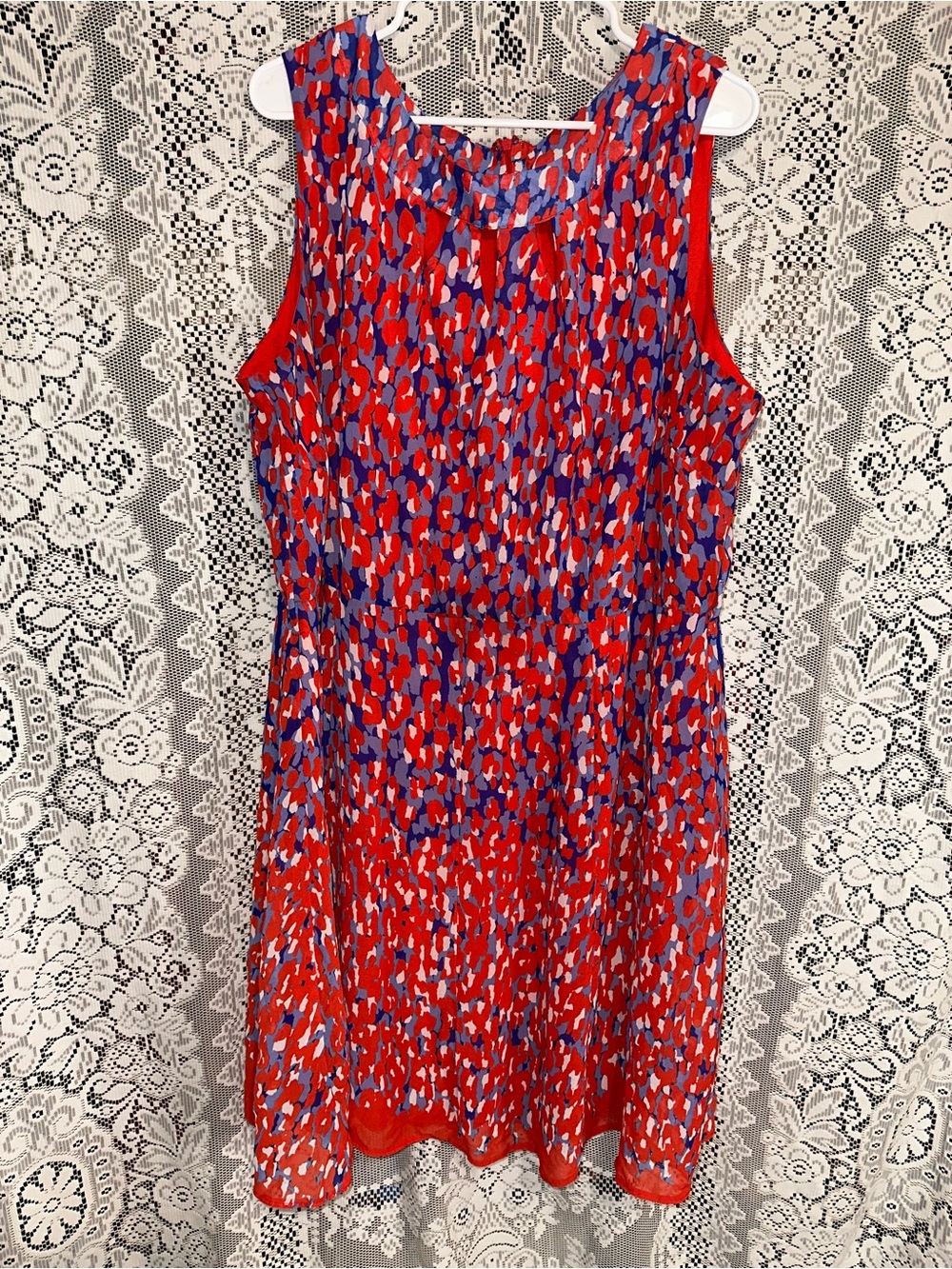 Voir Voir Sleeveless Red & Blue Printed Midi Dress